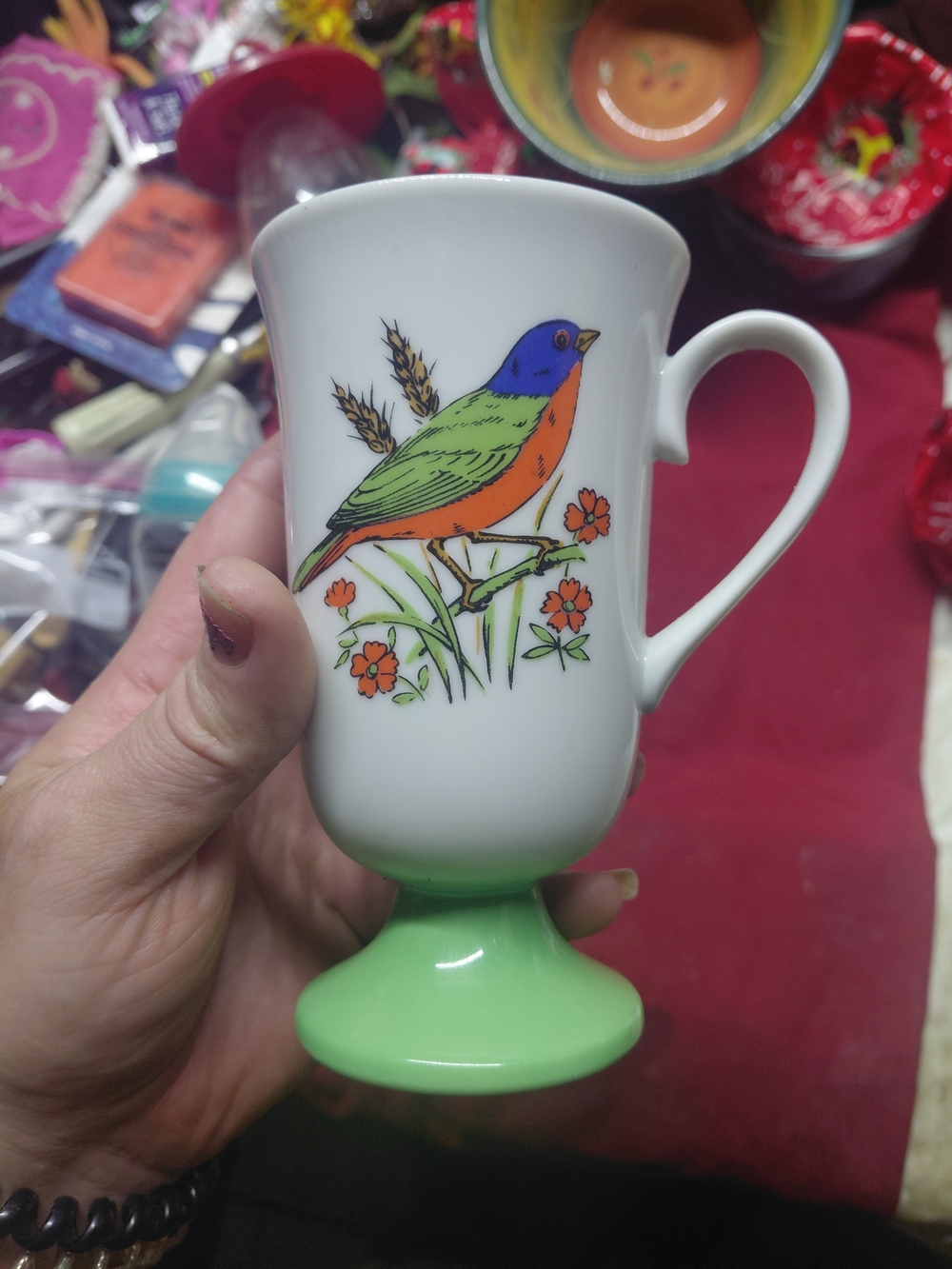 Vintage 1960s Fred Roberts Porcelain Songbird Pedestal Cups Irish Coffee Mugs